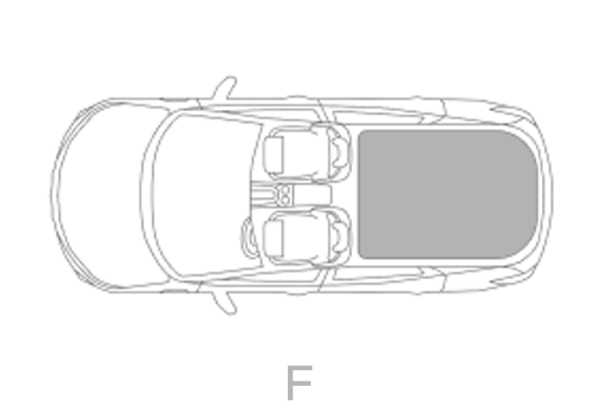 Nissan ARIYA top view illustrations showing boot capacity with folded seats