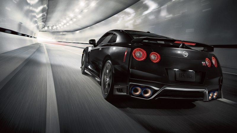 Nissan GT-R at speed in a tunnel