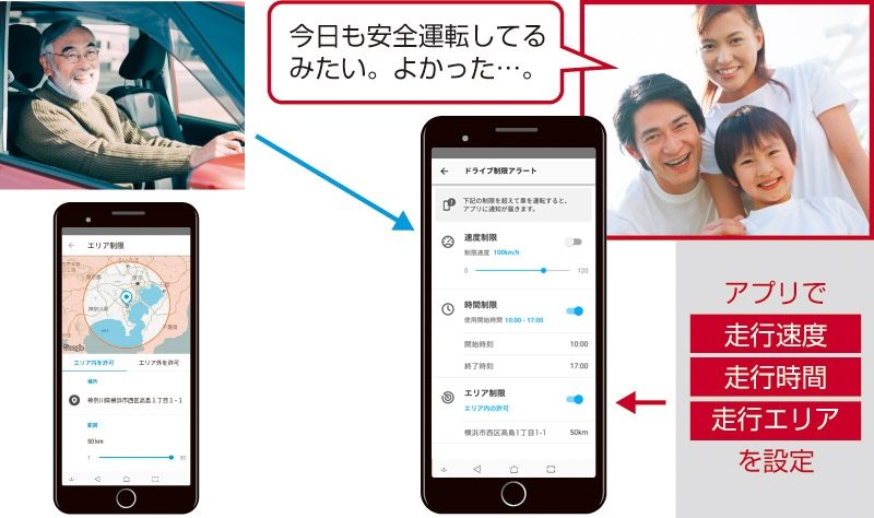 アプリ画面左上のメニューボタンを押して、「ドライブ制限」を選択