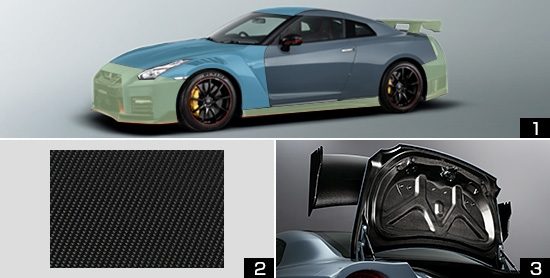 1. カーボンパーツ 2. 新工法 3. NISMO専用カーボン製トランクリッド