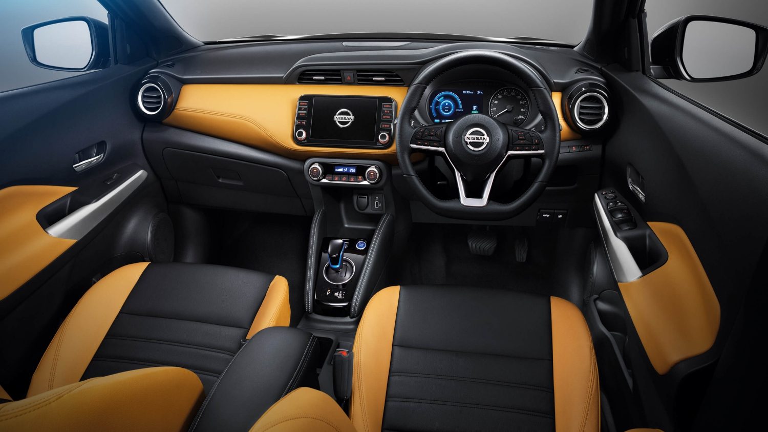 Interior cabin in black-orange tan two-tone design