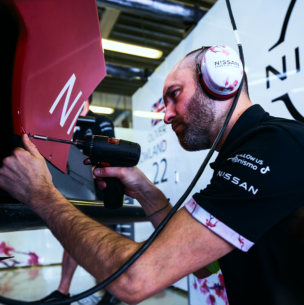 Nissan Formula E engineer working on the car.