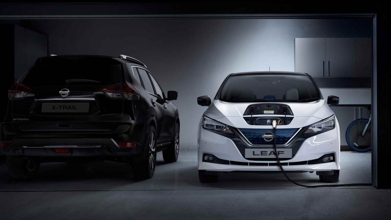 Nissan LEAF charging in garage