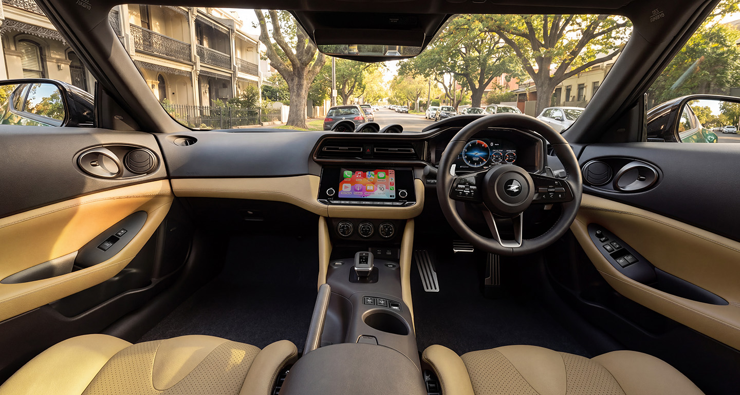 Cockpit of Nissan Z Coupe with Tan Interior