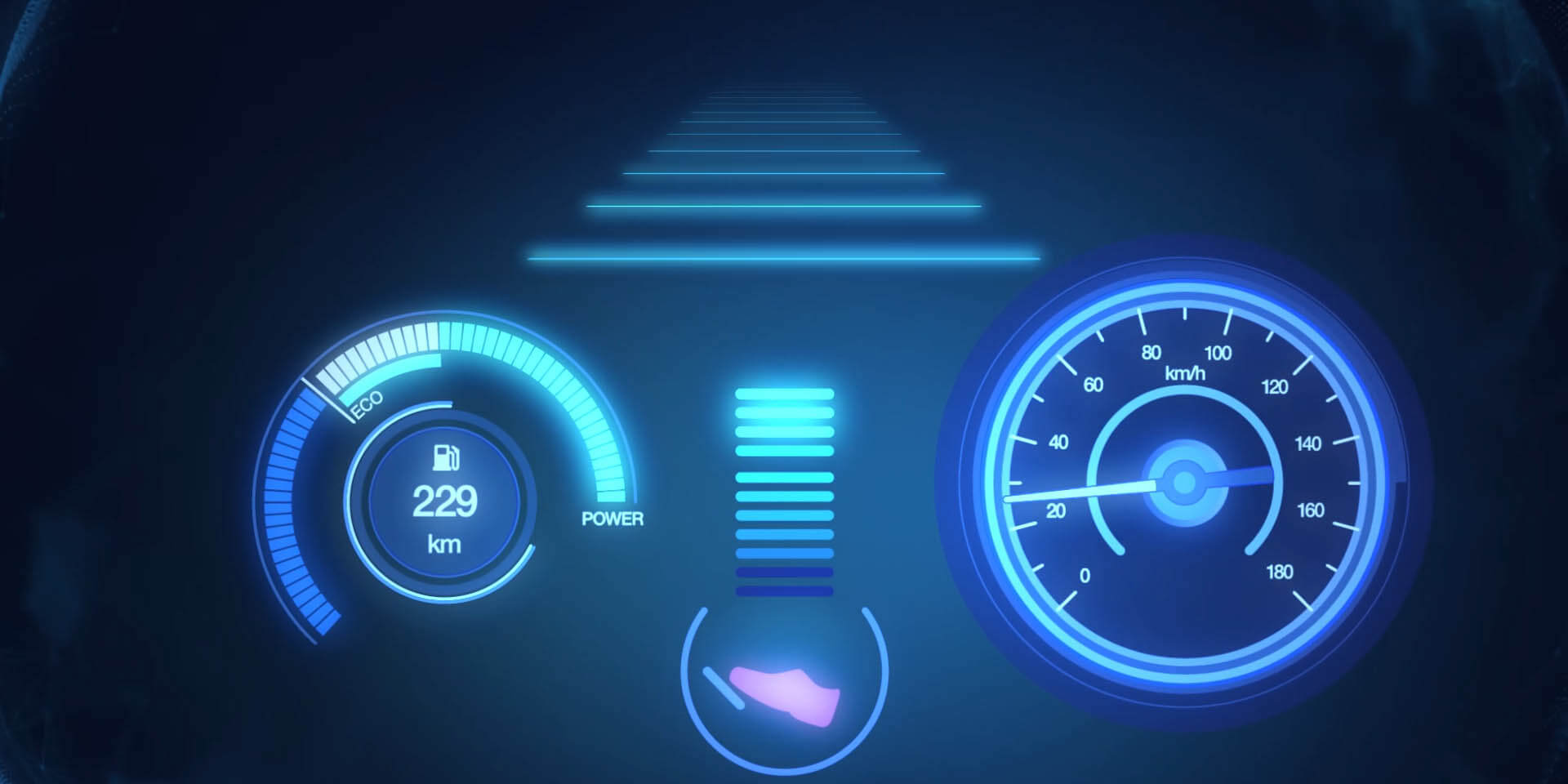 Stylised graphic of Nissan LEAF e-Pedal, power and speedometer