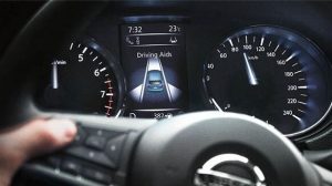 Drive assist display close up - The text 'Driving Aids' is on screen