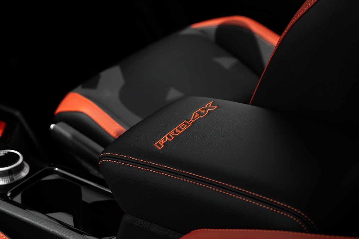 Navara Pro-4X Interior featuring leather accented seats and embossed logos