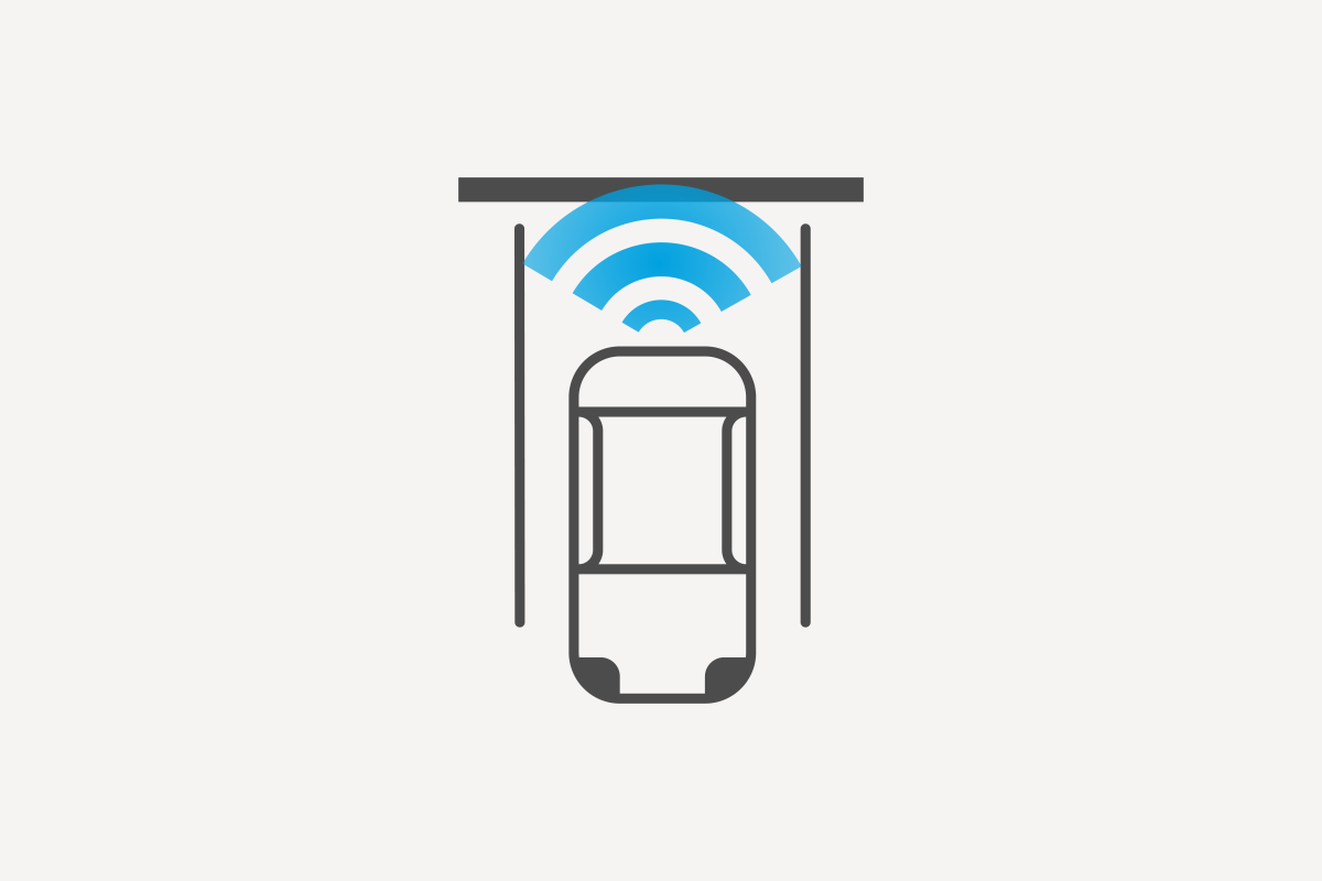 Nissan ARIYA illustration showing Intelligent Emergency Braking with Pedestrian Detection