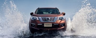 Nissan Terra driving on a dirt road