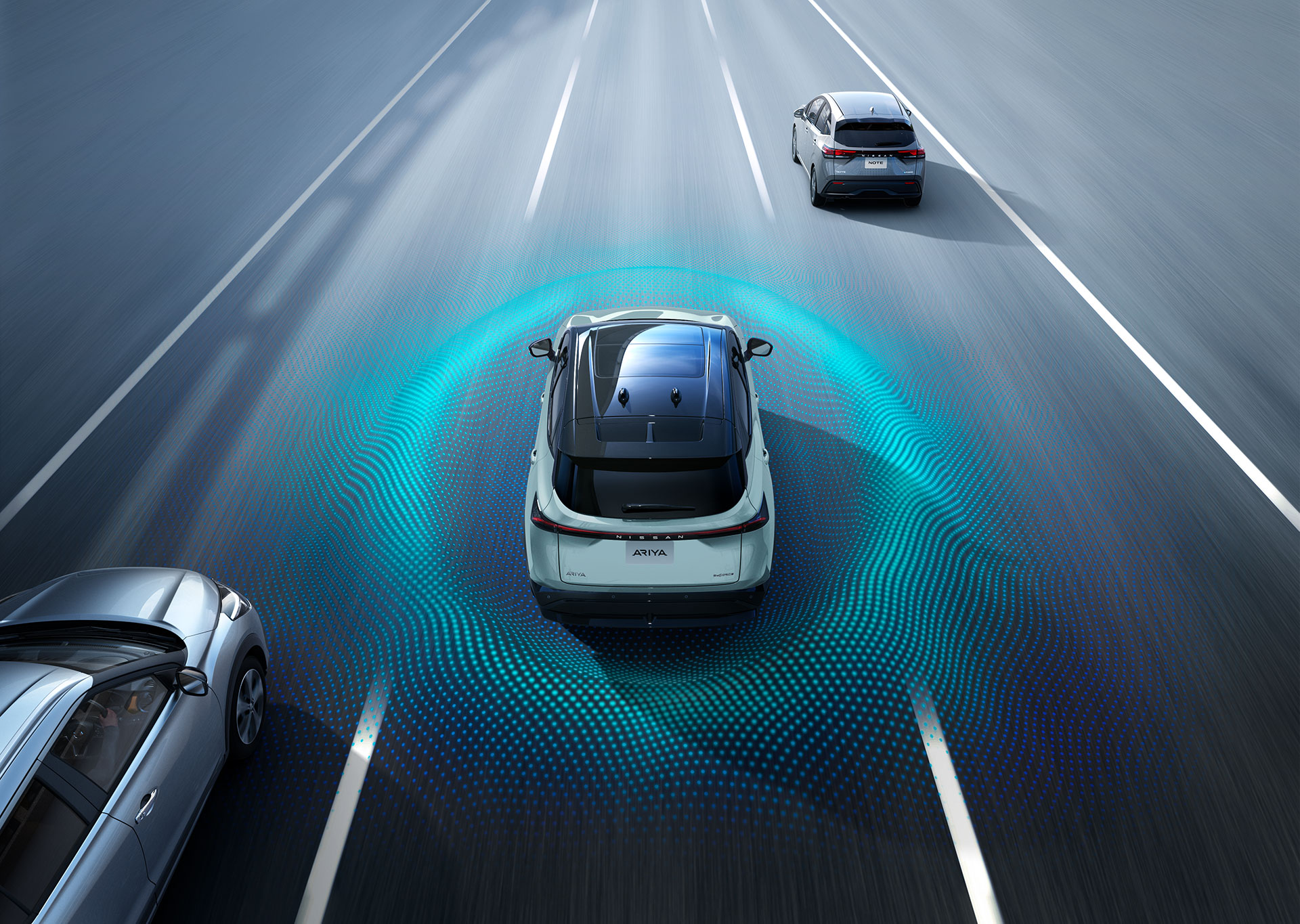 Nissan ARIYA front view on the highway