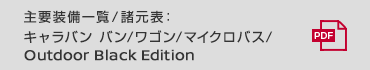 主要装備一覧／諸元表：キャラバン バン／ワゴン／マイクロバス／Outdoor Black Edition