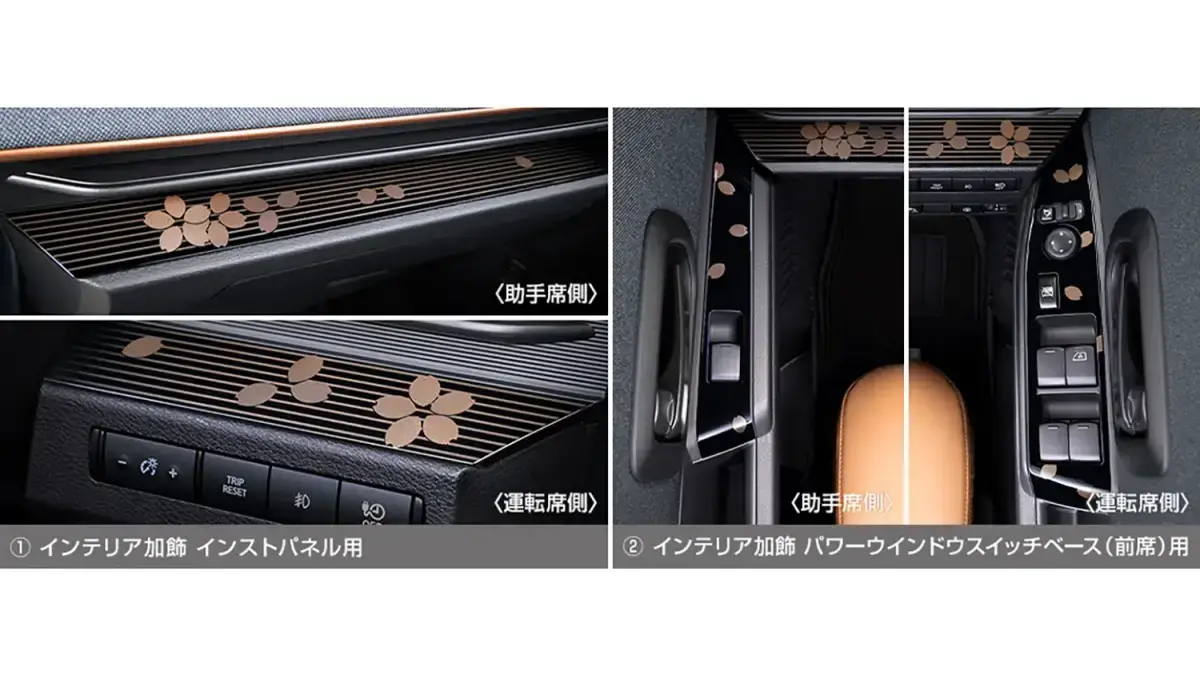 ①インテリア加飾 インストパネル用​②インテリア加飾 パワーウインドウスイッチベース（前席）用