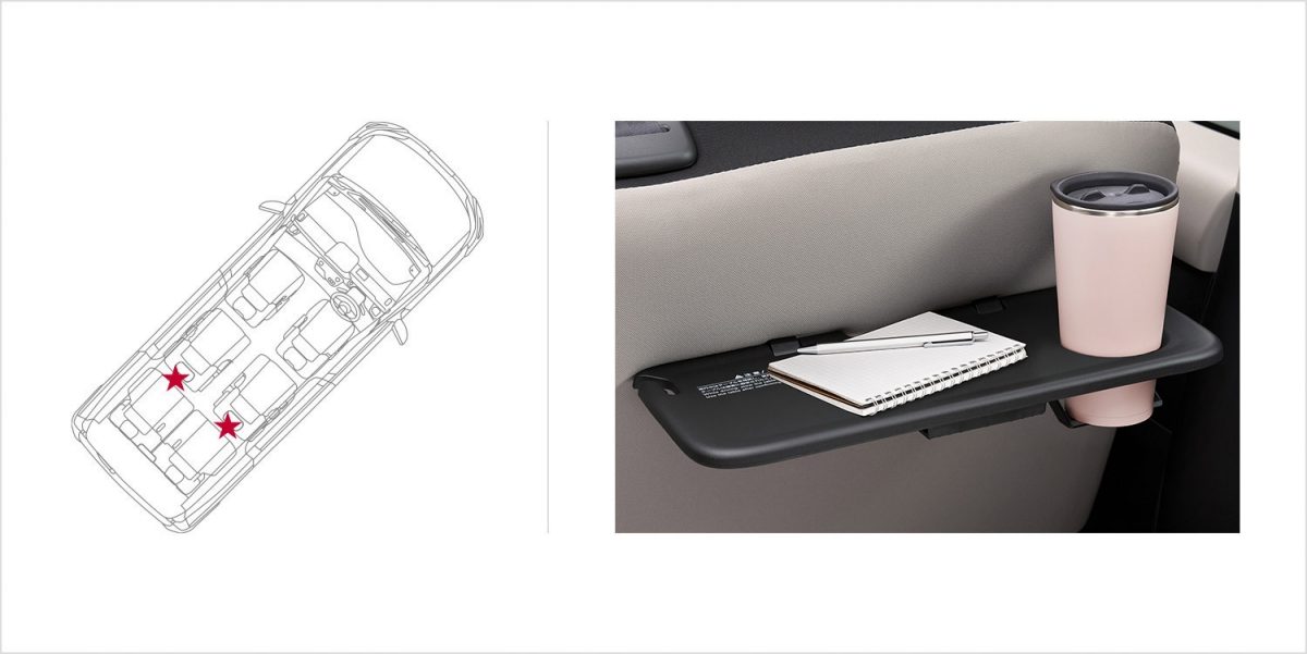 パーソナルテーブル〈サード左右〉（カップホルダー各1個、コンビニフック、折りたたみ格納式）［グレード別設定］