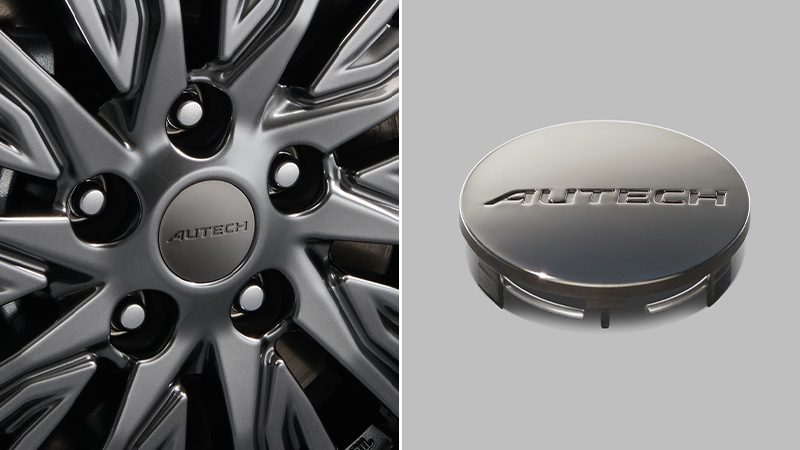 AUTECHダークセンターキャップ（ダーククロム、「AUTECH」ロゴ入り）