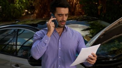 A men calling Nissan assistance